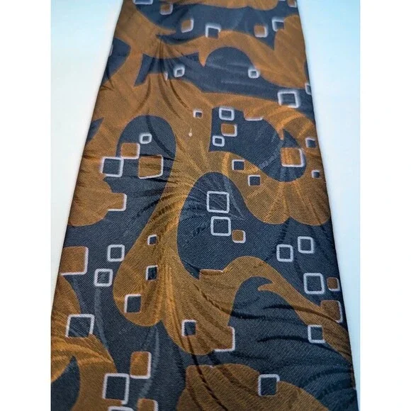 Giorgio Armani Cravatte Rust + Black Geometric Silk Pointed Classic Necktie Tie - Picture 2 of 8